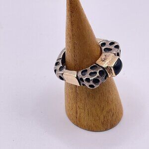 Dian Malouf Sterling Silver & 14K Gold Black Onyx Leopard Design Ring 8.5